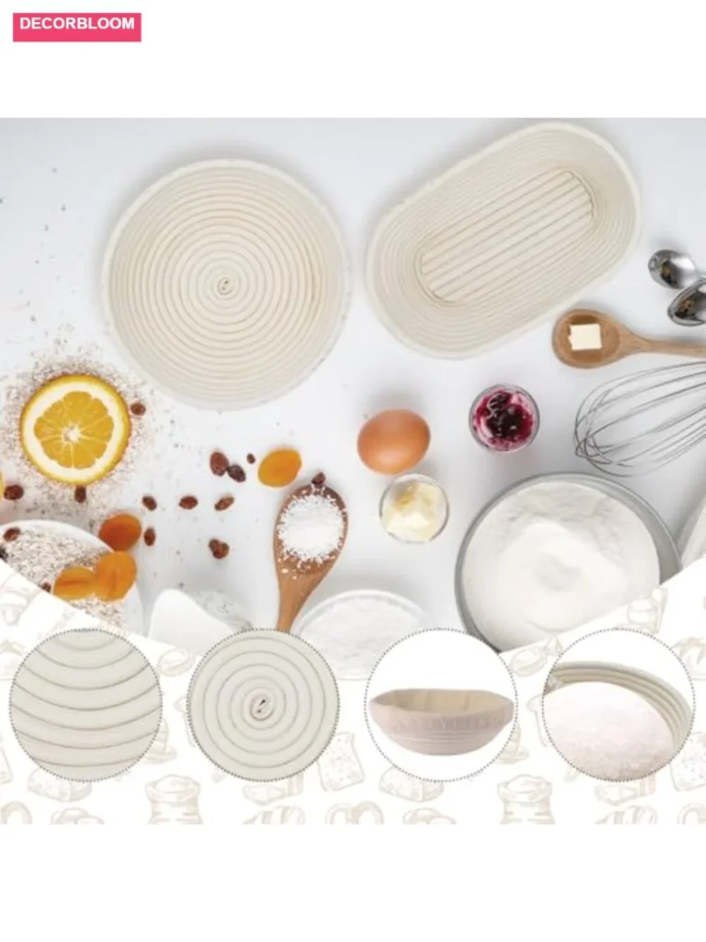 Bread Proofing Basket Set, 2 Banneton with Liners, Bread Lame, Whisk, Scrapers